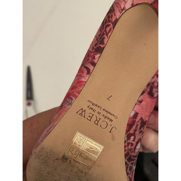 J.Crew Fabric Leather Pink Floral Made in Italy Pointy Toe Pumps Heels Women's 7 - Picture 10 of 10